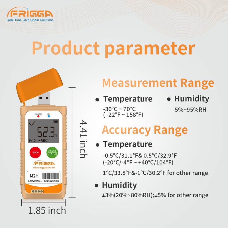 Frigga M2 2 Pack Reusable Temperature Humidity Data Logger USB Digital Refrigerator Thermometer Multi-Use Temperature Recorder High Accuracy 28800 Points PDF CSV Report - Image 4
